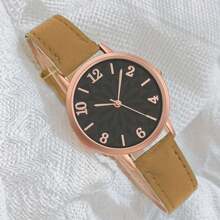 1pc Women's Elegant Minimalist Floral Pattern Face Leather Quartz Wrist Watch, Casual Wear