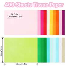 200 / 400 ورقة من ورق المناديل ، ورق المناديل A4 ، ورق حرف ملون لصنع البوم بوم والزهور الورقية والأعمال اليدوية والديكور (20 لونًا ، 30 * 21 سم) ، عيد الميلاد ويوم عيد الحب