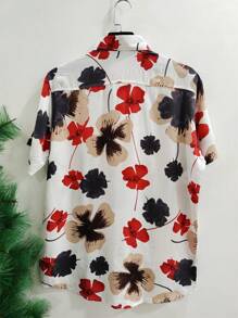 Floral Hawaiian Beach Shirt Summer Men's Short Sleeve Button Down 100% Viscose Fabric Shrinks A Little - 紅色 - 查看 3