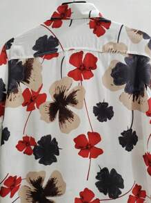 Floral Hawaiian Beach Shirt Summer Men's Short Sleeve Button Down 100% Viscose Fabric Shrinks A Little - 紅色 - 查看 4