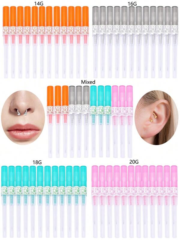 12Pcs/Set 316L Stainless Steel Stainless Steel Sterile Disposable Catheter Needles Piercing Jewelry For Ear Nose Lip Belly Tongue Nipple