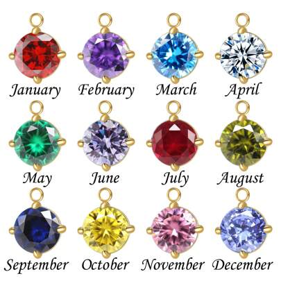 1 件 12 色生日石不锈钢圆形 DIY 吊坠，18K 金宝石爪镶嵌，心形方晶锆石珠宝配饰