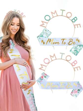 2 szt./zestaw opasek na głowę dla kobiet w ciąży, "MOM_TO_BE" kolorowe drukowane akcesoria do włosów na baby shower halloween