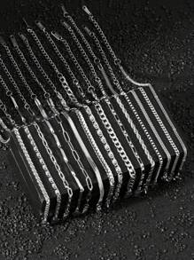 Bộ 15 chiếc vòng tay mỏng bằng thép không gỉ thời trang cá nhân hóa phong cách Unisex thích hợp để đeo hàng ngày làm quà tặng cho cặp đôi trang sức ngày lễ - Bạc - Xem 2