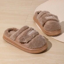 Damen warme thermisch gefütterte Indoor Pantoffeln mit Klettverschluss, weich und rutschfest für Herbst und Winter