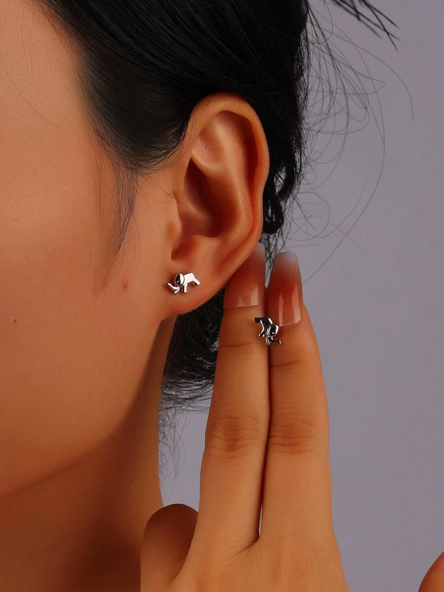 1 Cặp bông tai hình chú voi dễ thương bằng bạc Sterling 925 Platinum, thiết kế đa năng cho đi mua sắm, hẹn hò, đi nghỉ, dự tiệc - Bạc - Xem 1