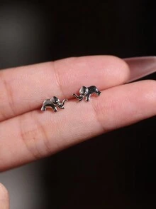 1 Cặp bông tai hình chú voi dễ thương bằng bạc Sterling 925 Platinum, thiết kế đa năng cho đi mua sắm, hẹn hò, đi nghỉ, dự tiệc - Bạc - Xem 3