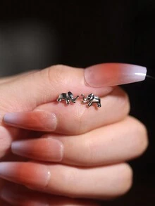 1 Cặp bông tai hình chú voi dễ thương bằng bạc Sterling 925 Platinum, thiết kế đa năng cho đi mua sắm, hẹn hò, đi nghỉ, dự tiệc - Bạc - Xem 4