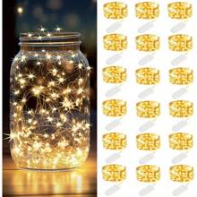 1/7/18 LED银线串灯，带电池，星月灯串 - 非常适合DIY婚礼、派对、卧室、万圣节、圣诞节、感恩节、情人节和母亲节装饰 - 暖白光 - 查看 13