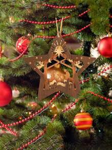 1 pièce Pendentif Scène de Crèche, Étoile en Bois de Forme Créative Nouvelle Décoration, Étoile de Sapin de Noël Scène de Noël Souvenir, Cadeau pour la Famille, les Amis et les Chrétiens, Décoration de Maison, Décoration de Chambre, Décoration Murale