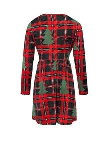 Sukienka mini na imprezę świąteczną w czerwoną kratkę w stylu vintage - Czerwony - Zobacz 3