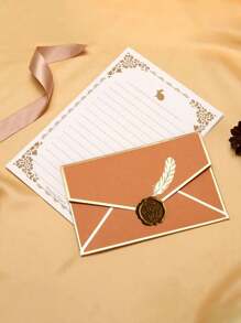 16 stuks/set: 3 stuks veerfolie enveloppen, 3 stuks waszegels, 10 stuks briefpapier, geschikt voor bruiloft, diploma-uitreiking, verjaardag, feest, Valentijnsdag, uitnodigingskaarten, folie veer enveloppen en papier in bulk