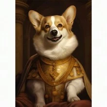 1 Stück Tierportrait Leinwandmalerei Hund als König verkleidet, lustige Poster und Drucke Wandkunst Bilder für Wohnzimmer Dekoration ohne Rahmen