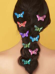 5/10 件迷你彩色透明蝴蝶形塑料发夹，漂亮的蝴蝶发爪发饰，适合女孩和女士，时尚百搭的发饰，适合日常使用、外出、发型设计、化妆、搭配街头服装 - 彩色 - 查看 4