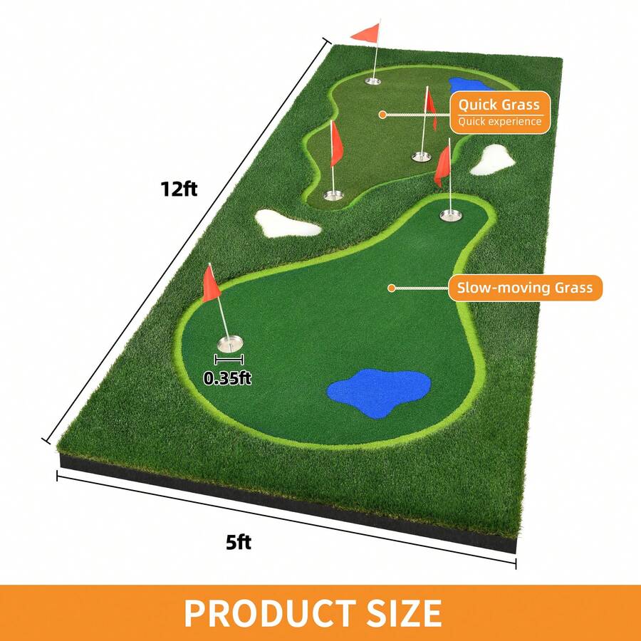Golf Putting Mat Golf Mats Practice Indoor Outdoor 5X12ft With 5 Steel