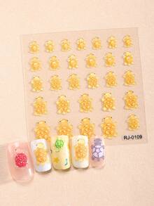 Beauty Sticker 1 件 5D 卡通指甲贴纸，果冻纹理夜光卡通乌龟自粘指甲贴花，女士家居 DIY 美甲用品 - 橘色 - 查看 4