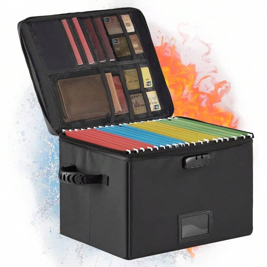 Fireproof Document Box, Fireproof File Box With Lock, Collapsible File Storage Box With Zippers And Inserts Bag, Portable Home Office Box For Letter/Legal Folder(Not Include Dividers) - Black - View 1
