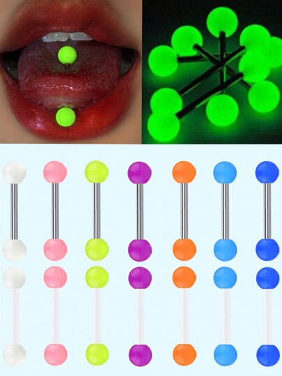 14pcs Luminous Ball Tongue Nail Ring Set Body Piercing Jewelry Set For Women Men, Accessory For Music Festival