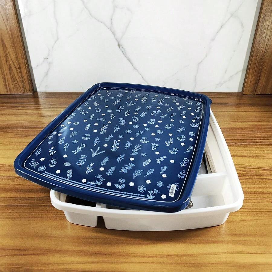 PLASUTIL Cutlery Holder For Drawer With Lid 5 Compartments Large Organizer For Kitchen Plasútil - 藏蓝色 - 查看 1