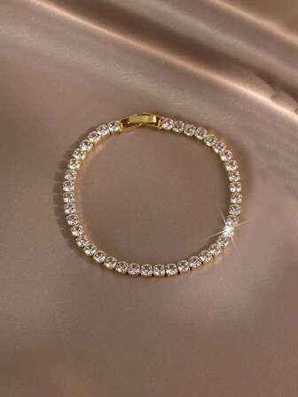 1pc Elegant Shiny Tennis Ball Shaped Zirconia Chain Bracelet, Suitable For Girls As Friendship Bracelet, Holiday, Wedding, Engagement, Anniversary Party Gift