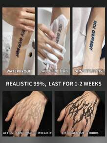 1 件裂纹线临时纹身抽象防水防汗持续 1-2 周逼真草本汁不反光防摩擦仿黑色假纹身男女纹身贴纸适用于手臂、胸部、腰部、背部、腹部、腿部、颈部、手指、耳朵现代人体艺术 - 黑色 - 查看 4