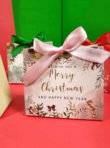 5pcs Merry Christmas Gift Bags With Bow Ribbon, Small Paper Gift Packinging Bags With Clear Window, Perfect For Holiday Parties, Birthdays & New Yeas Celebrations,Christmas