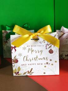 5pcs Merry Christmas Gift Bags With Bow Ribbon, Small Paper Gift Packinging Bags With Clear Window, Perfect For Holiday Parties, Birthdays & New Yeas Celebrations,Christmas