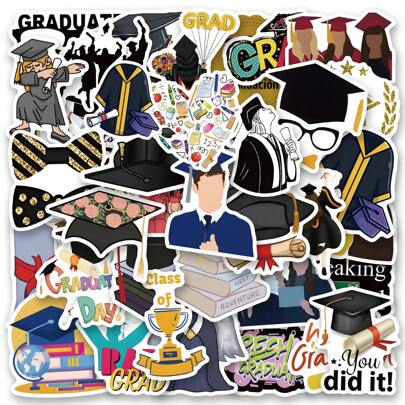 54 Stücke Abschluss Saison Aufkleber Vinyl Ästhetik Aufkleber für Scrapbooking, Tagebuch, Laptop, Stoßstange, Skateboard, Wasserflasche, Computer, Handy, Cartoon, Schutzhelm, Auto Aufkleber und Deko