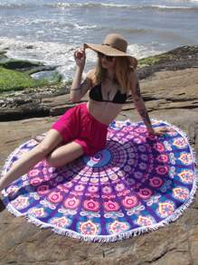 Canga Redonda Grande Toalha de Praia Atoalhada com Franja Macia