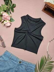 Women's Blouse Cropped Top Simple Basic Tank Top New Great Knit - 黑色 - 查看 2