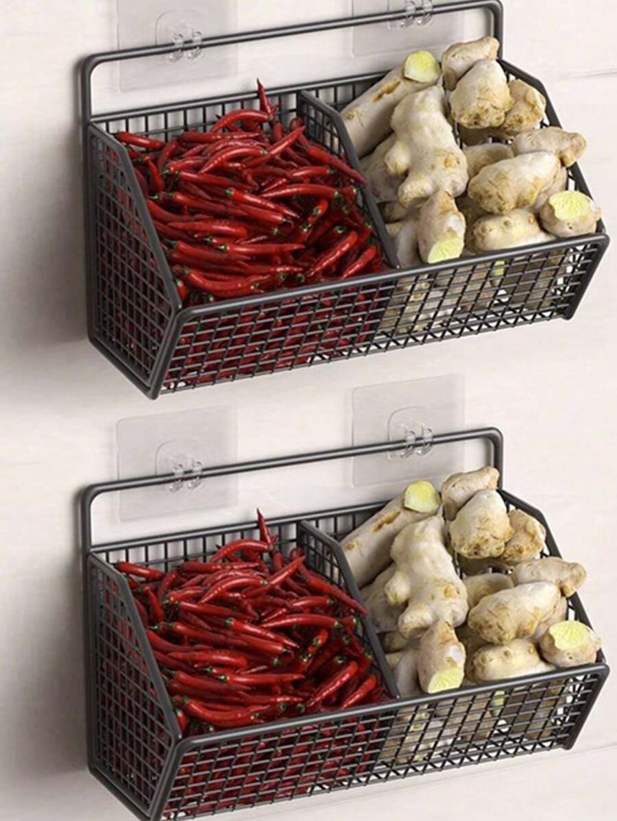 1 pièce Étagère murale multifonctionnelle à 1/2/3 compartiments, support en plastique résistant à l'eau pour épices de cuisine, condiments, pommes de terre, oignons, ail, piment, gingembre, ustensiles de cuisine, décoration de pièce, convient pour la cuisine, le restaurant, les fêtes, le camping, les rassemblements, cadeau pour les amis et la famille - Noir - Voir 1