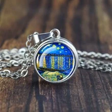 1pc Van Gogh Starry Night Art Necklace Snap Button Pendant Necklace - style - View 13