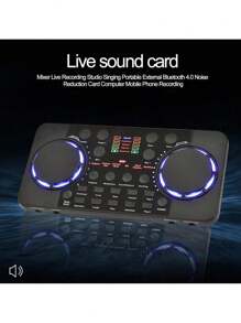 V300 Pro 声卡 蓝牙兼容音频接口混音器 DJ 数字效果降噪控制台 USB 录音唱歌 - 黑色 - 查看 3