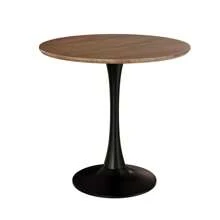 Walnut Circular Dining Table, 31.5 "Tulip Dining Table, Kitchen Dining Table For 2-4 People, MDF Tabletop And Base, And 2 Gray PU Black Metal Leg Dining Chairs Set 2