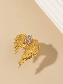 Bộ trang sức 4 món/bộ vòng cổ + hoa tai + nhẫn hình cánh thiên thần bằng thép không gỉ - Vàng - Xem 4