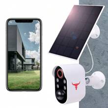 1 Set Night Vision Battery Powered Security Camera With Solar Panel & Two-Way Talk, Wireless Outdoor Camera, IP65 Waterproof, 2.4GHz WiFi, PIR Motion Sensor - White - View 1