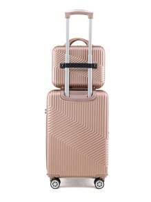 Travel Suitcase Kit 10 KG 8KG 4 Wheels 360 Degree Rotation Fiber + Toiletry Bag - 乾枯玫瑰色 - 查看 3
