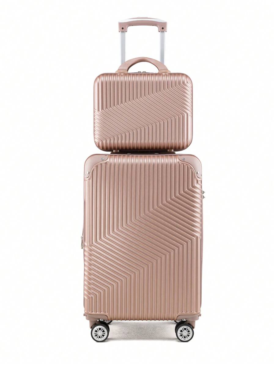 Travel Suitcase Kit 10 KG 8KG 4 Wheels 360 Degree Rotation Fiber + Toiletry Bag - 乾枯玫瑰色 - 查看 1