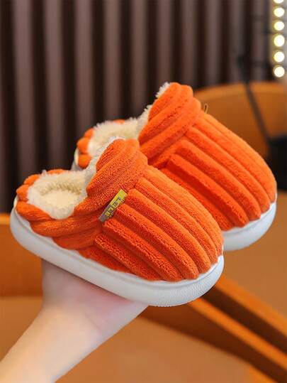 Cartoon Animal Print Children's Slippers, With Warm Lining, Boys And Girls Indoor House Shoes For Autumn/Winter, Non-Slip Kids Slippers, Suitable For Home And Outdoor Use