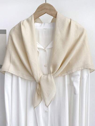 1 件女士纯色亚麻大号三角形围巾披肩，简约优雅纯色真丝围巾，适合日常穿着万圣节