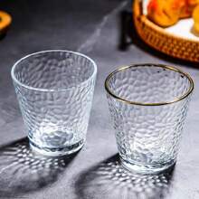 1pc Modern Minimalist Japanese-Style Gold Rimmed Hammered Glass Cup, Transparent Milk Cup/Coffee Cup For Daily Use - Multicolor - View 3