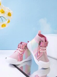 GENGASUN 1 pieza Zapatos de fiesta casuales de corte alto con diseño lindo de amor de dibujos animados de color degradado para niñas pequeñas de otoño