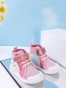 GENGASUN 1 pieza Zapatos de fiesta casuales de corte alto con diseño lindo de amor de dibujos animados de color degradado para niñas pequeñas de otoño