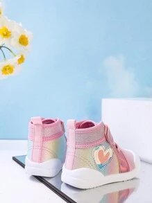 GENGASUN 1 pieza Zapatos de fiesta casuales de corte alto con diseño lindo de amor de dibujos animados de color degradado para niñas pequeñas de otoño