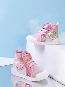 GENGASUN 1 pieza Zapatos de fiesta casuales de corte alto con diseño lindo de amor de dibujos animados de color degradado para niñas pequeñas de otoño
