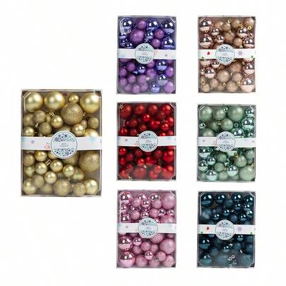 42件/套经典圣诞球套装 - 多种颜色，圆形塑料挂球，适用于圣诞树装饰、节日装饰、树饰，完美适用于节日和派对装饰、家居装饰、办公室装饰、主题派对装饰、圣诞节装饰、圣诞球、圣诞装饰品、家居圣诞礼物、圣诞装饰