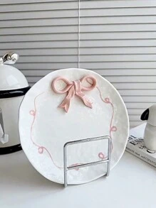 1 pieza Plato de servir de cerámica con relieve de lazo de alta calidad, plato para desayuno, pasta, ensalada para realzar la sensación hogareña