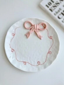 1 pieza Plato de servir de cerámica con relieve de lazo de alta calidad, plato para desayuno, pasta, ensalada para realzar la sensación hogareña