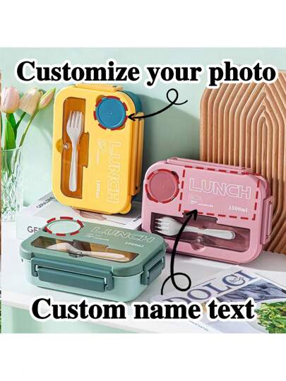 Cajas de almuerzo personalizables, impresas con tu foto y nombre, multifuncionales y personalizadas, a prueba de fugas y muy aisladas, lo que las convierte en un regalo ideal para familiares, parientes, seres queridos y parejas. Caja de almuerzo portátil para picnic personalizada todo en uno.