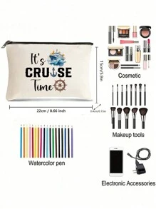邮轮主题旅行化妆礼品袋，化妆包/洗漱包，拉链化妆包，拉链洗漱收纳包，拉链手机包，铅笔盒，化妆刷收纳包，适合女性、女孩、妈妈、姐妹、朋友、邮轮爱好者，文具旅行必备化妆包，假日必备化妆包，化妆收纳包，化妆品收纳袋，2024冬季假日化妆收纳包